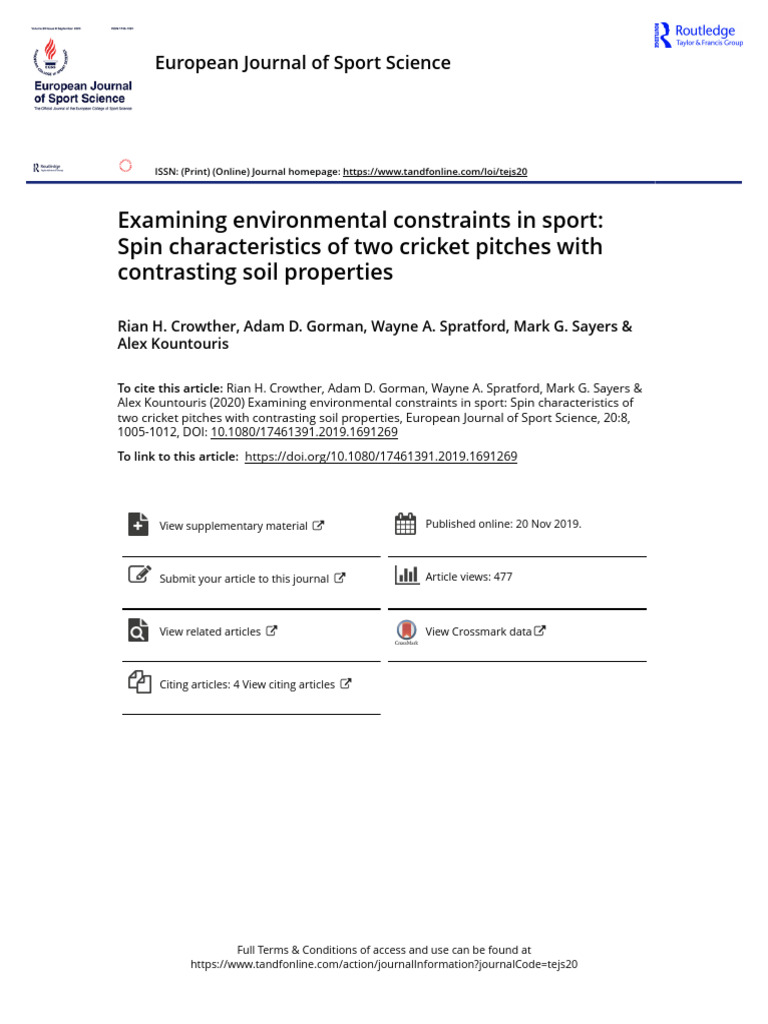 Examining Environmental Constraints in Sport Spin Characteristics of
