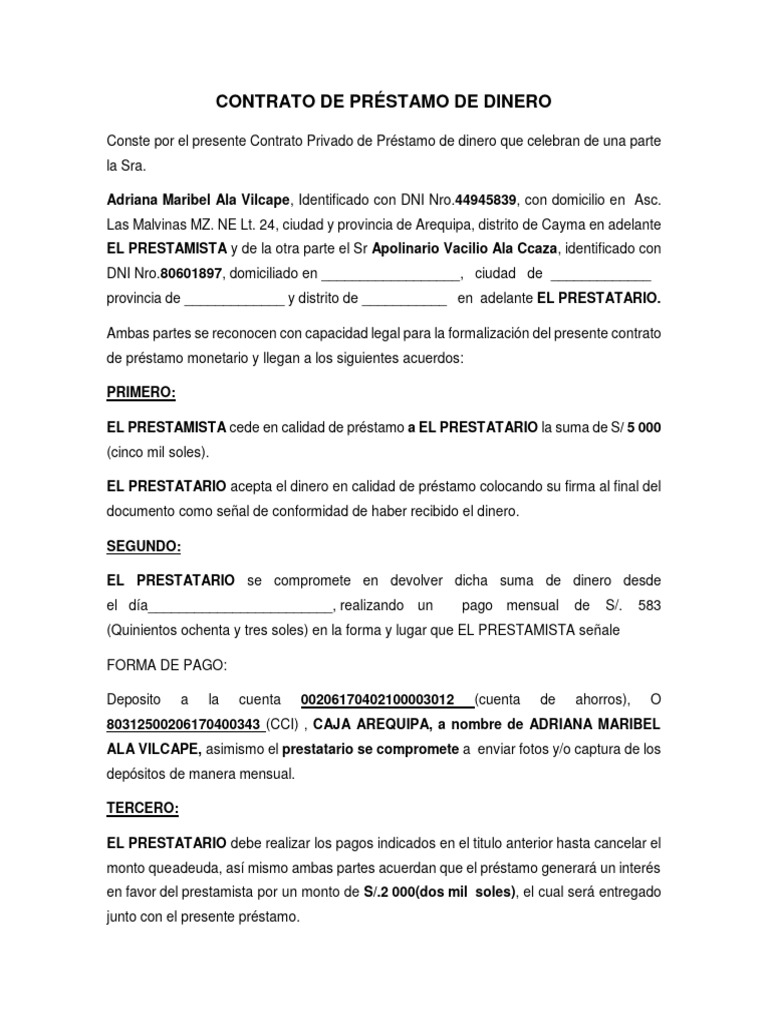 Contrato de Préstamo de Dinero | PDF