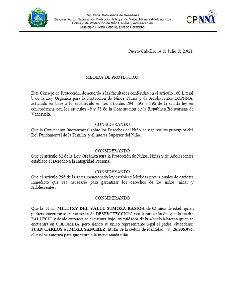 Medida de proteccion samuel david pdf venezuela derechos de los ni os