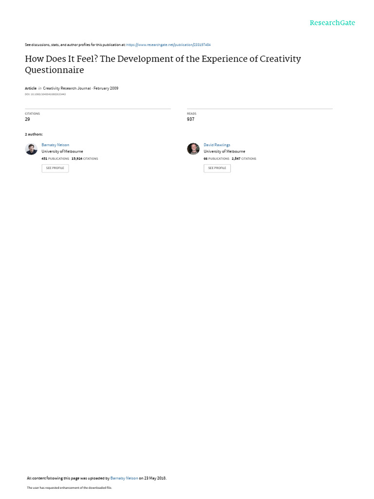 Creativity Research Journal 2009 Nelson | PDF | Factor Analysis