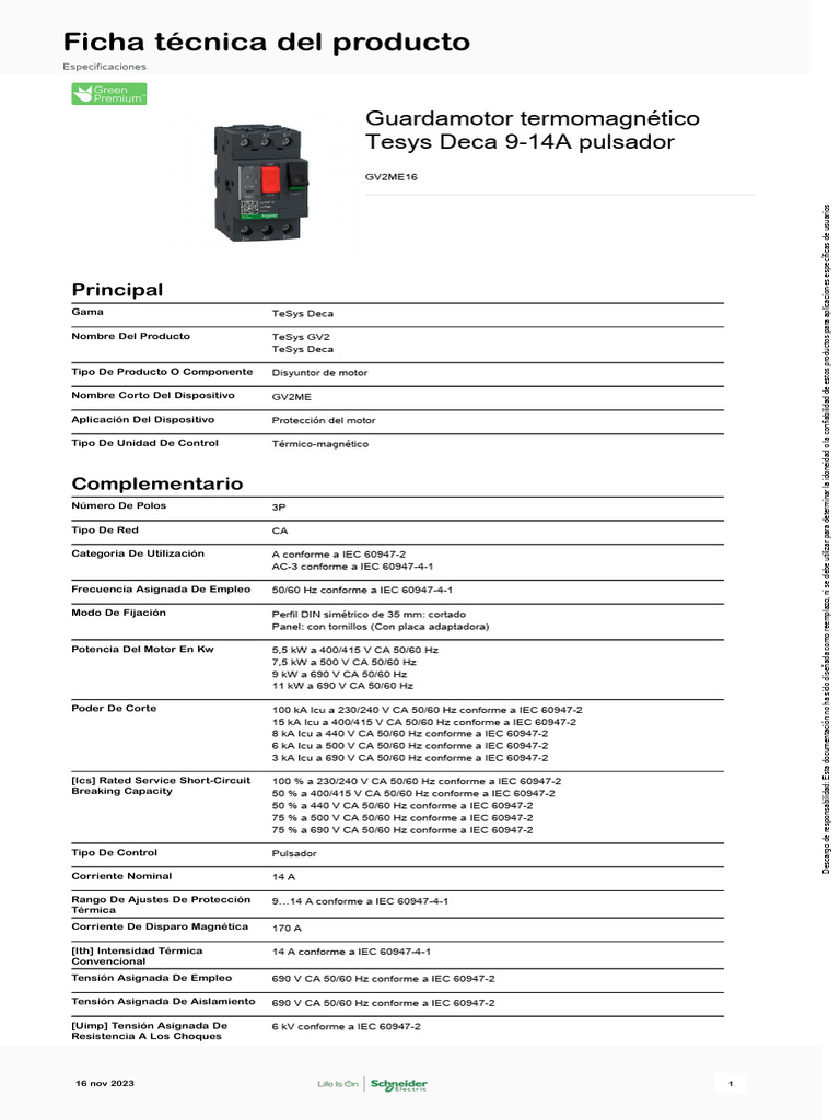 Schneider Electric - TeSys-Deca-frame-2 - GV2ME16 | PDF | Ingenieria ...