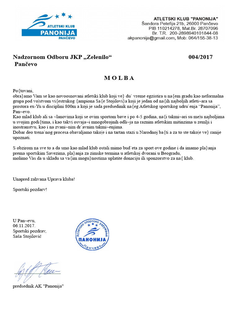 004-Molba - Sponzorstvo - Zelenilo | PDF
