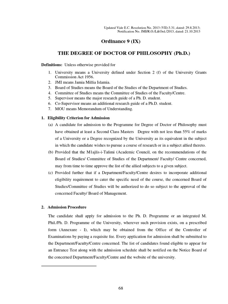 Ph.D. Admission Guidelines | PDF | Thesis | Doctor Of Philosophy