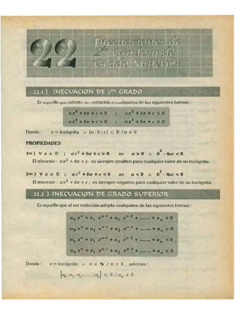 Inecuaciones de 2do Grado y de Grado Superior by RACSO | PDF