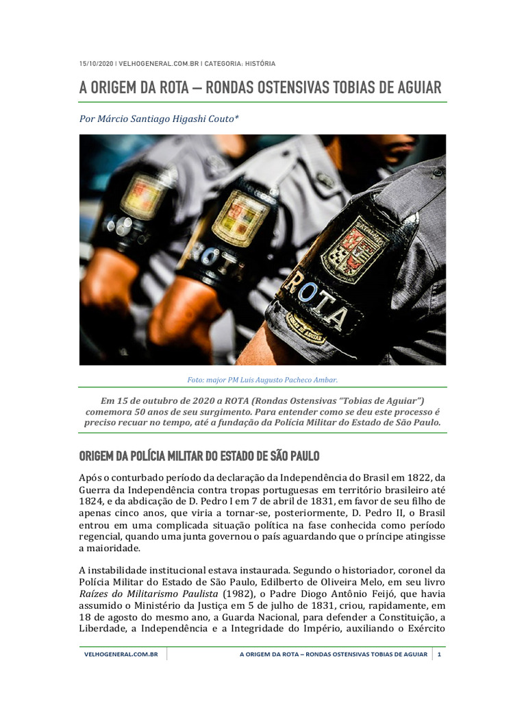 Origem da ROTA: História e Fundadores | PDF | Polícia | Brasil