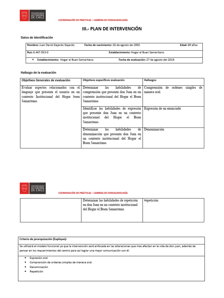 Planes de Intervencion | PDF | Evaluación | Memoria