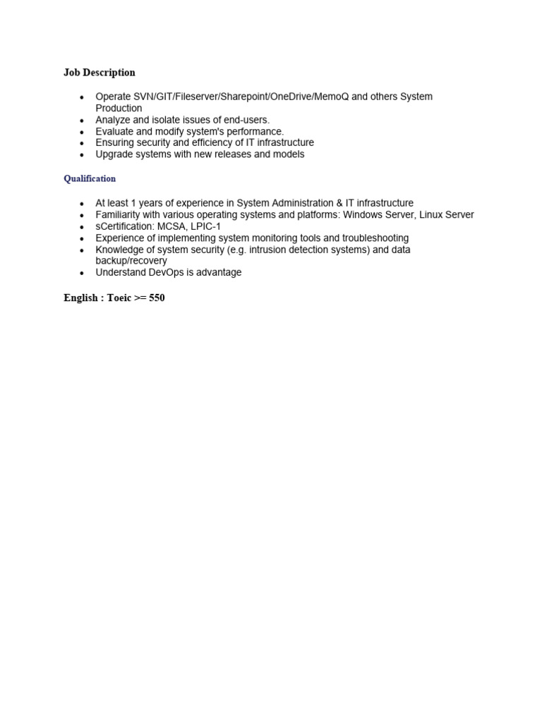 IT System Administrator Role | PDF