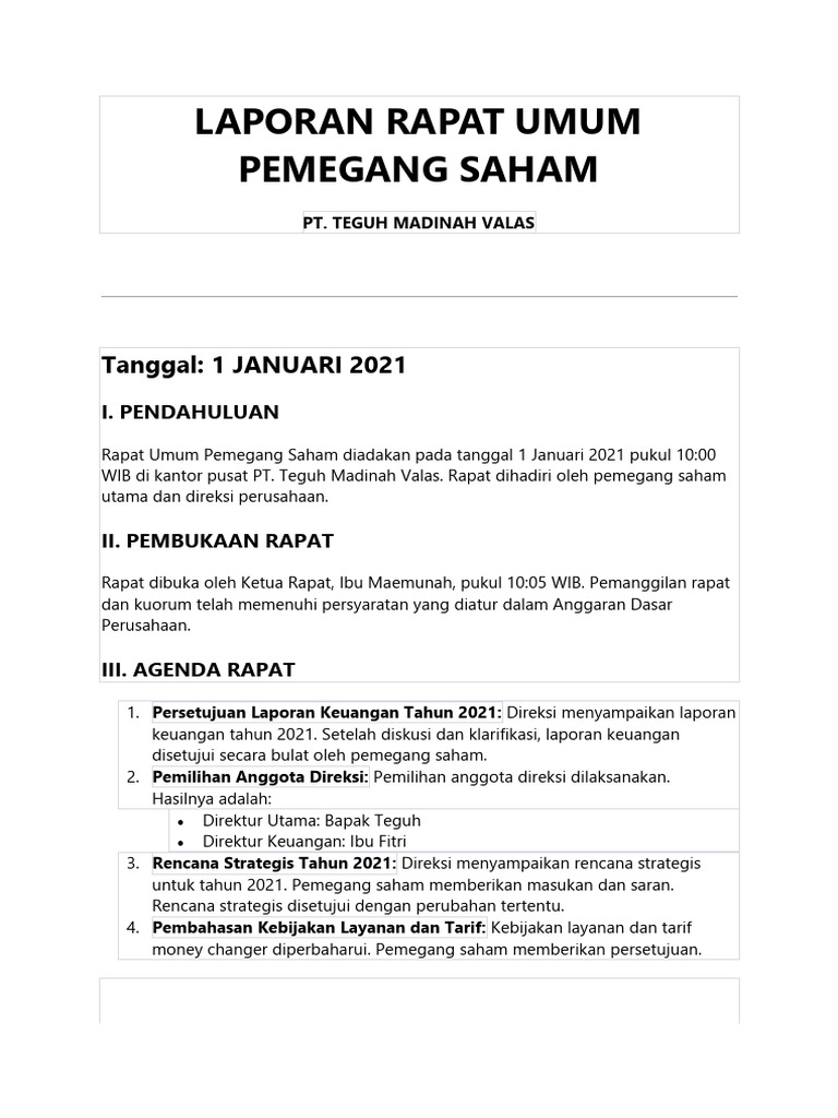 Laporan RUPS PT. Teguh Madinah Valas | PDF