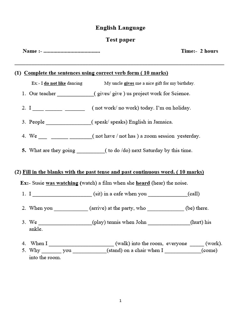 Grade 5 English Grammar Test | PDF | Language Families | Linguistic ...