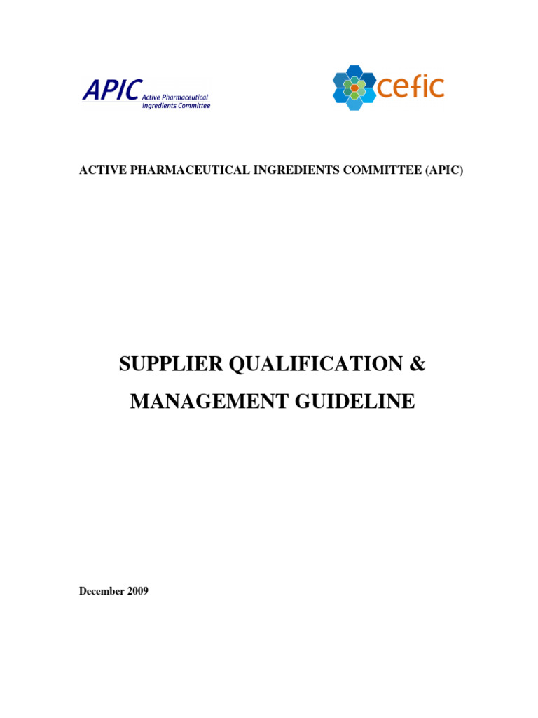 Supplier Qualification Guideline APIC PDF Supply Chain Audit