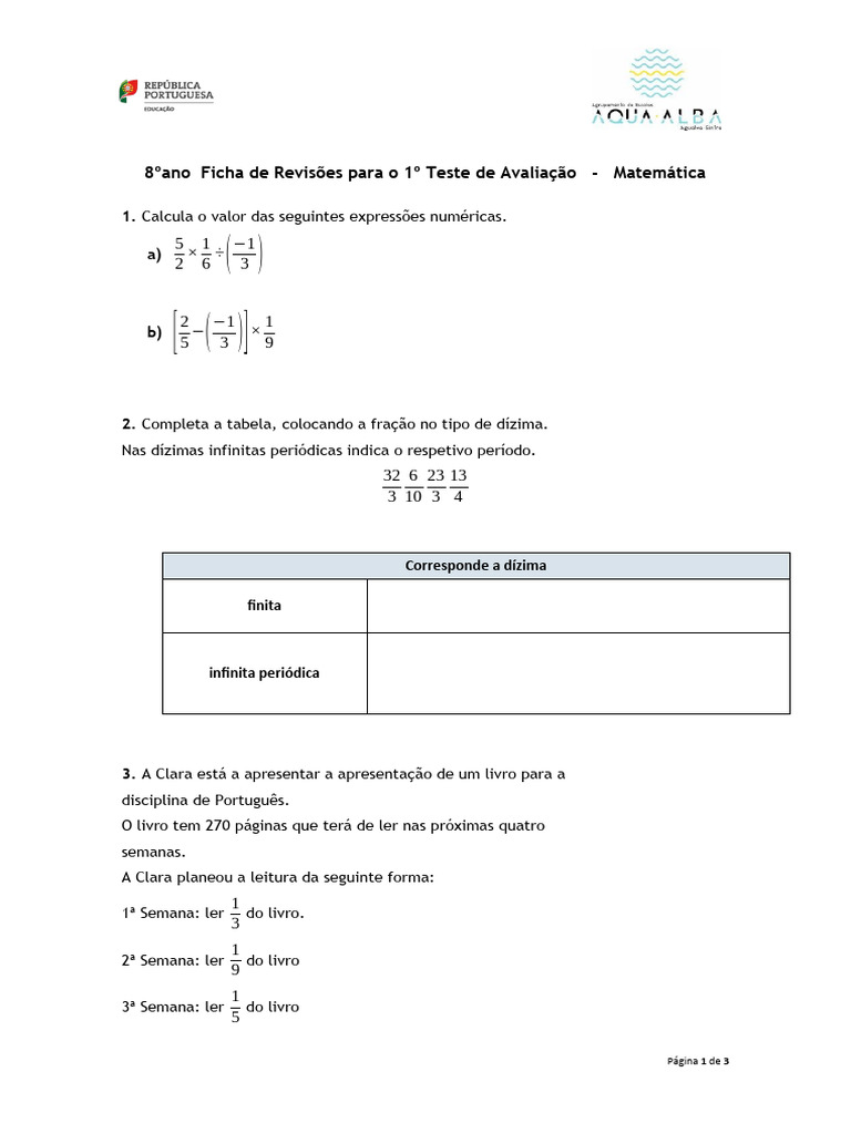 Revisão de Matemática 8º Ano: Teste 1 | PDF | Exponenciação | Aritmética