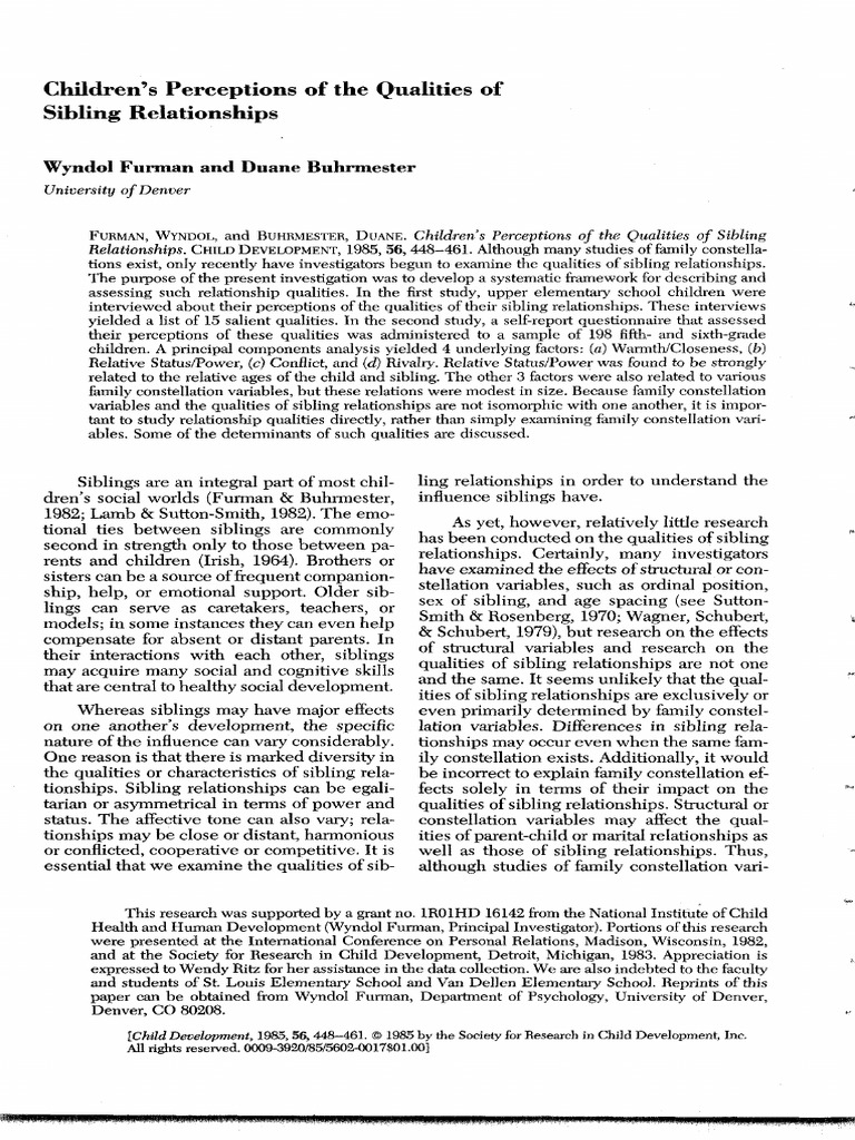 Furman Buhrmester 1985 | PDF | Sibling | Factor Analysis