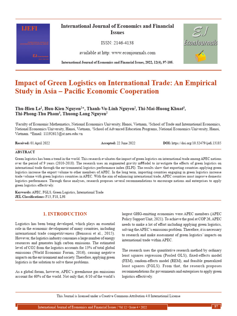 Impact of Green Logistics On International Trade A-1 | PDF | Logistics ...