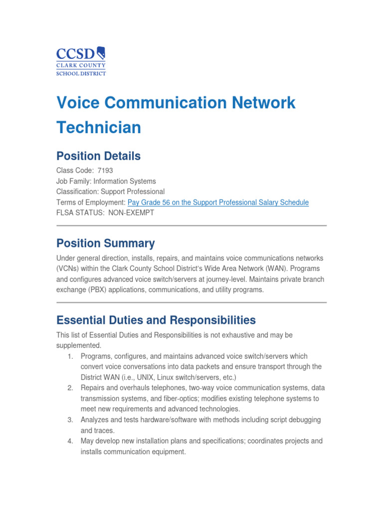 Voice Communication Network Technician Position Details PDF