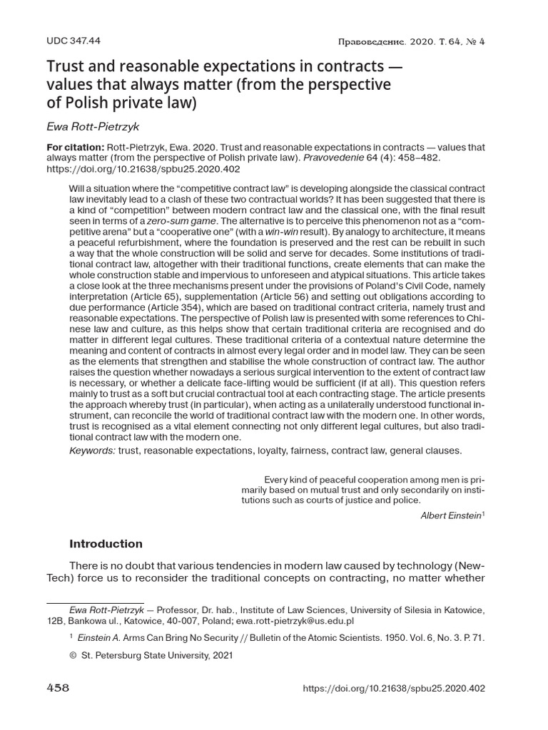 Trust and Expectations in Polish Contracts | PDF | Justice | Crime ...
