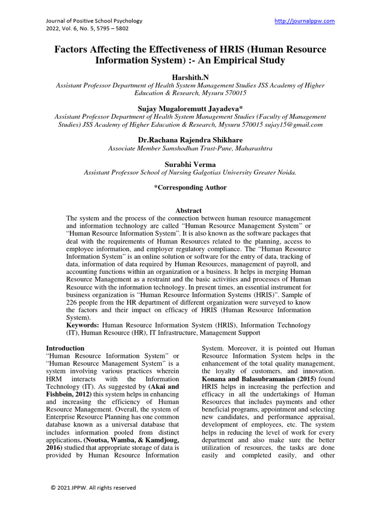 Factors Affecting The Effectiveness of HRIS (Human Resource | PDF ...