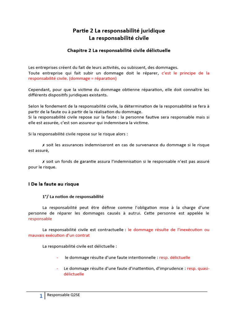 Responsabilité civile délictuelle et risques | PDF | Justice | Crime et ...