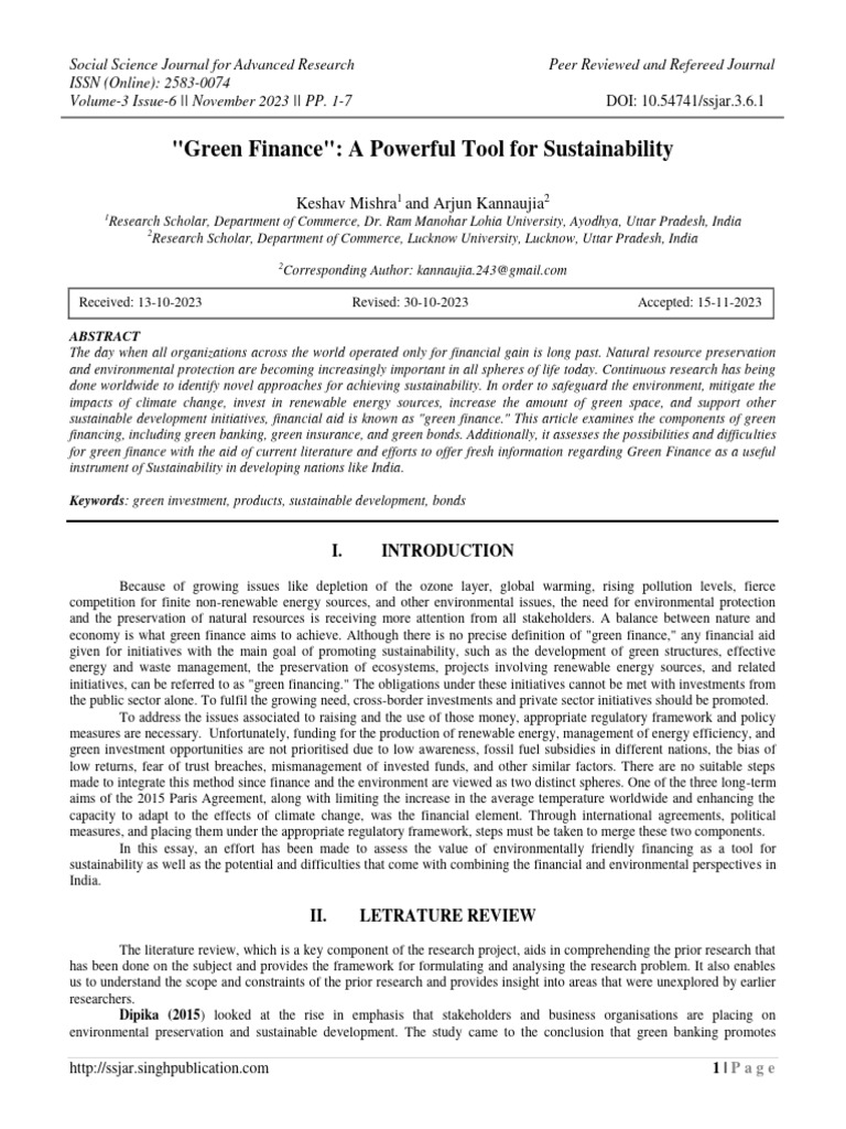 Green Finance A Powerful Tool For Sustainability Pdf