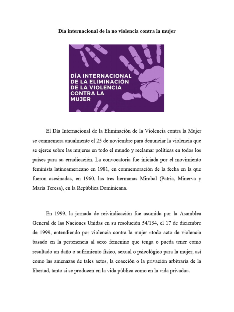 Día Internacional de La No Violencia Contra La Mujer | PDF | La ...