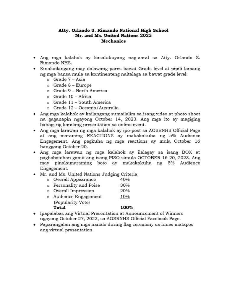 Mr. and Ms. UN 2023 Mechanics | PDF