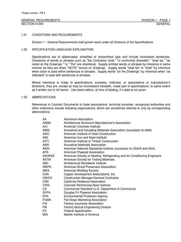 Appendix 01 - Division 01 General Requirements - REV 17 JUL 2009 | PDF ...