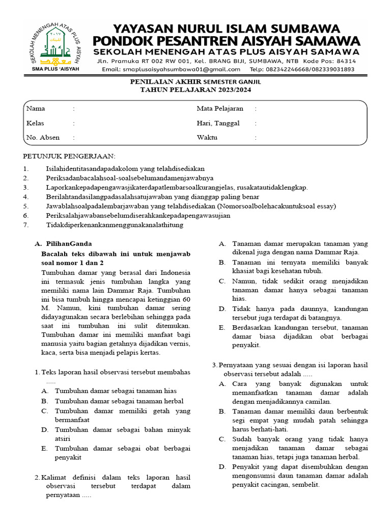 Tempik Ujian SMA Semester Ganjil | PDF | Sains & Matematika
