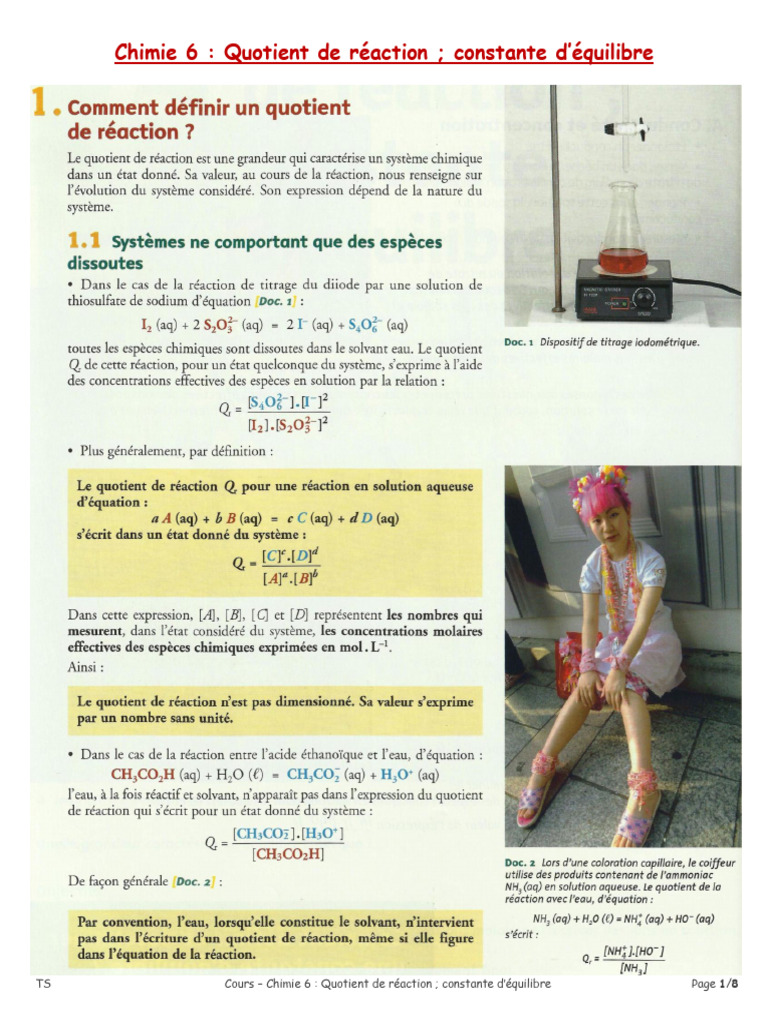 Quotient de réaction et équilibre chimique | PDF