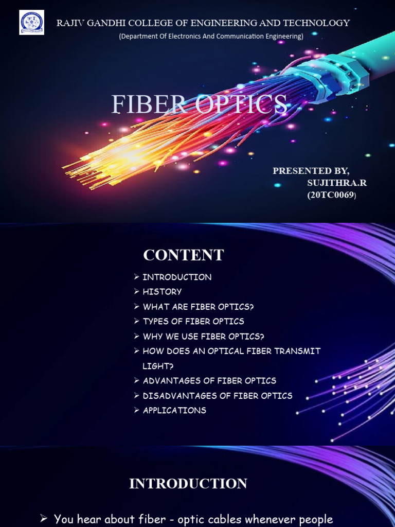 Sujithra Seminar | PDF | Optical Fiber | Fiber Optic Communication