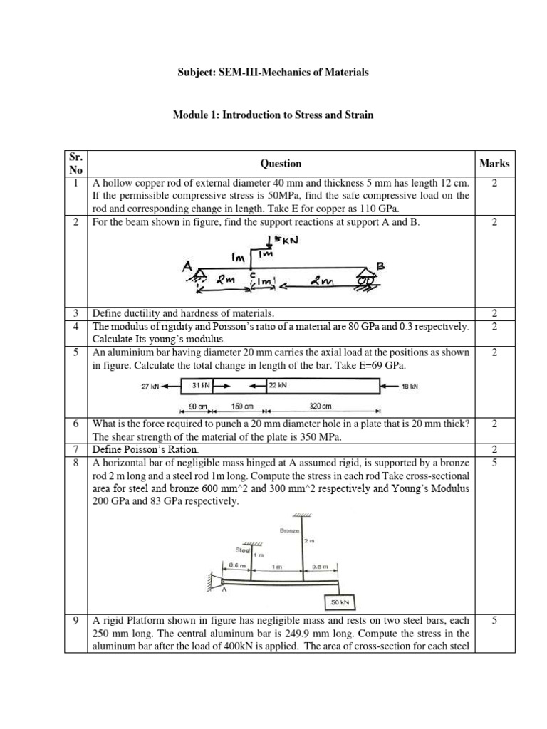 Mechanics of Materials Exam Questions | PDF | Bending | Stress (Mechanics)
