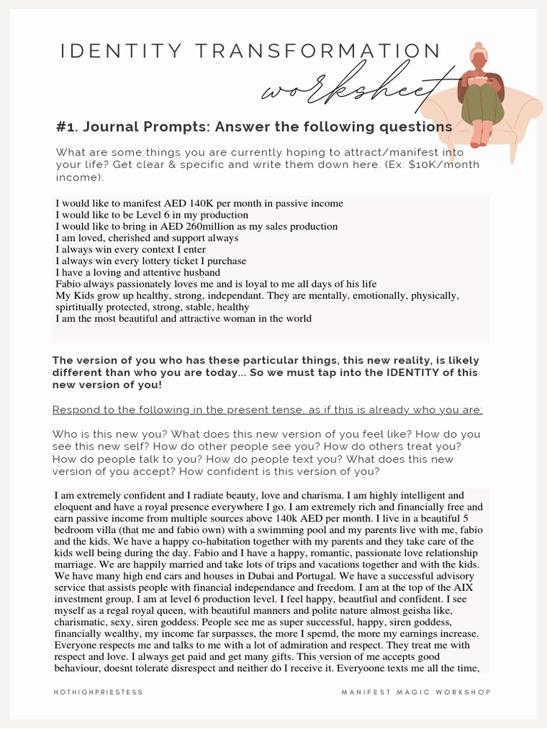 Identity Transformation Worksheet 2 PDF Psychological Concepts