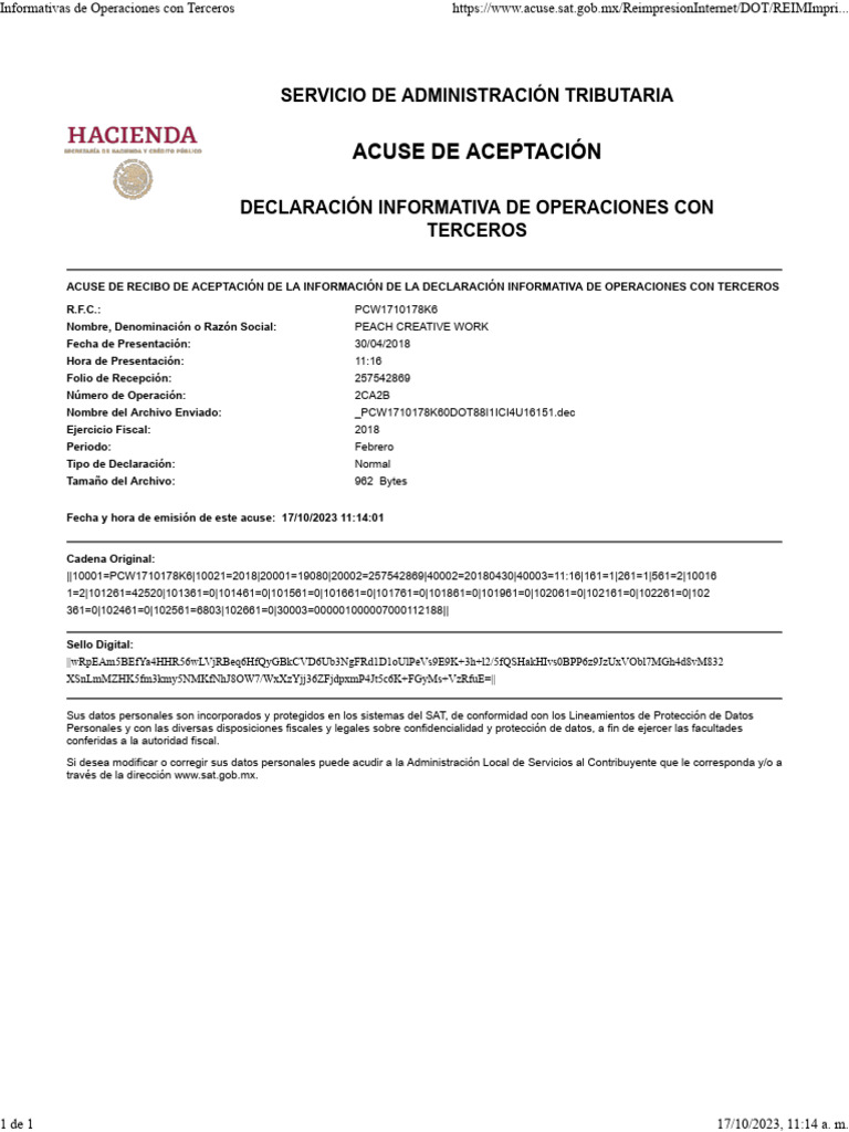 Peach acuse de aceptaci n diot 2018 02 pdf gobierno