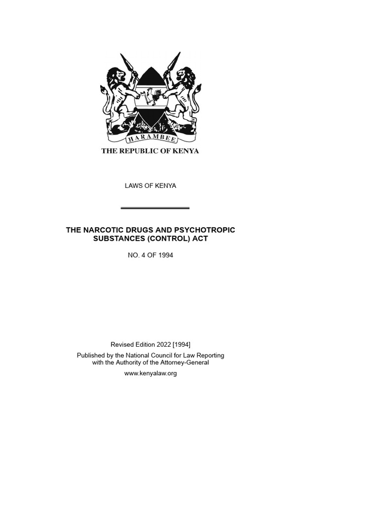 Kenya Narcotic Drugs Control Act 1994 | PDF | Prohibition Of Drugs | Opium