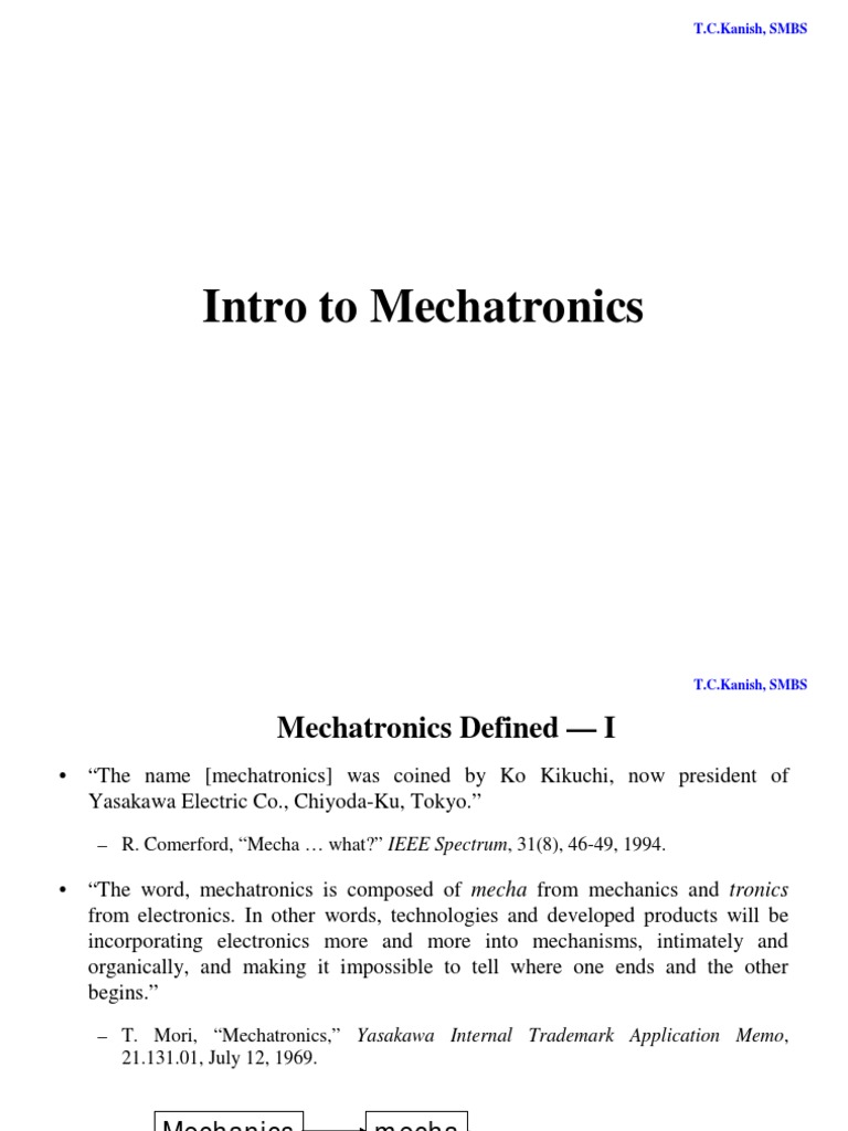 Intro To Mechatronics: T.C.Kanish, SMBS | PDF | Mechatronics ...