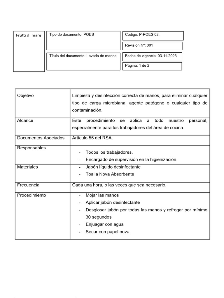 POES Lavado de Manos | PDF | Lavado de manos | Salud pública