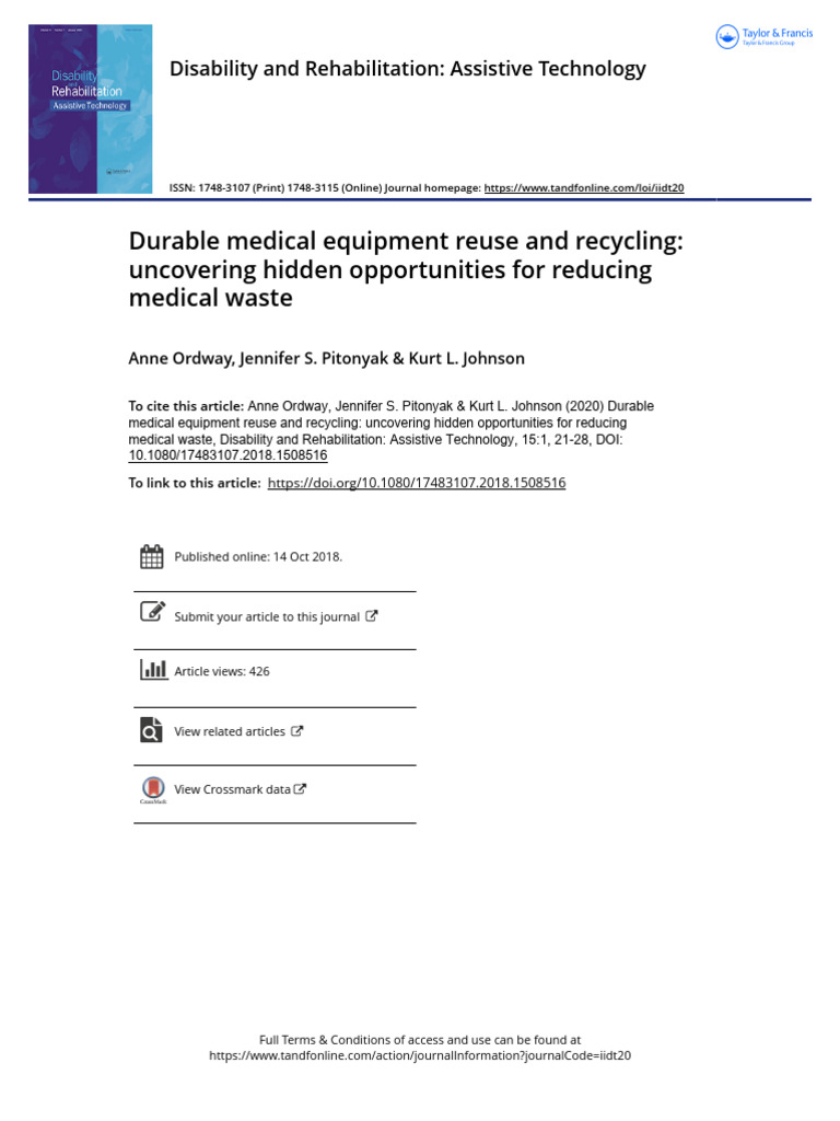 Durable Medical Equipment Reuse and Recycling Uncovering Hidden