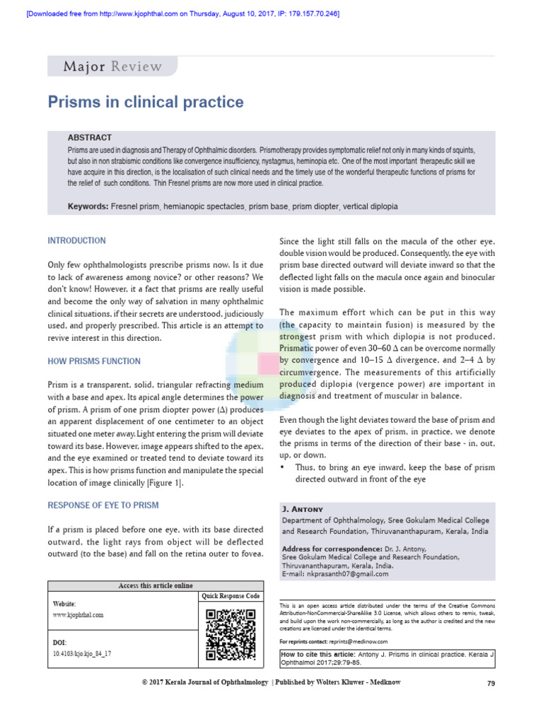 Prisms in Clinical Practice PDF Ophthalmology Human Eye
