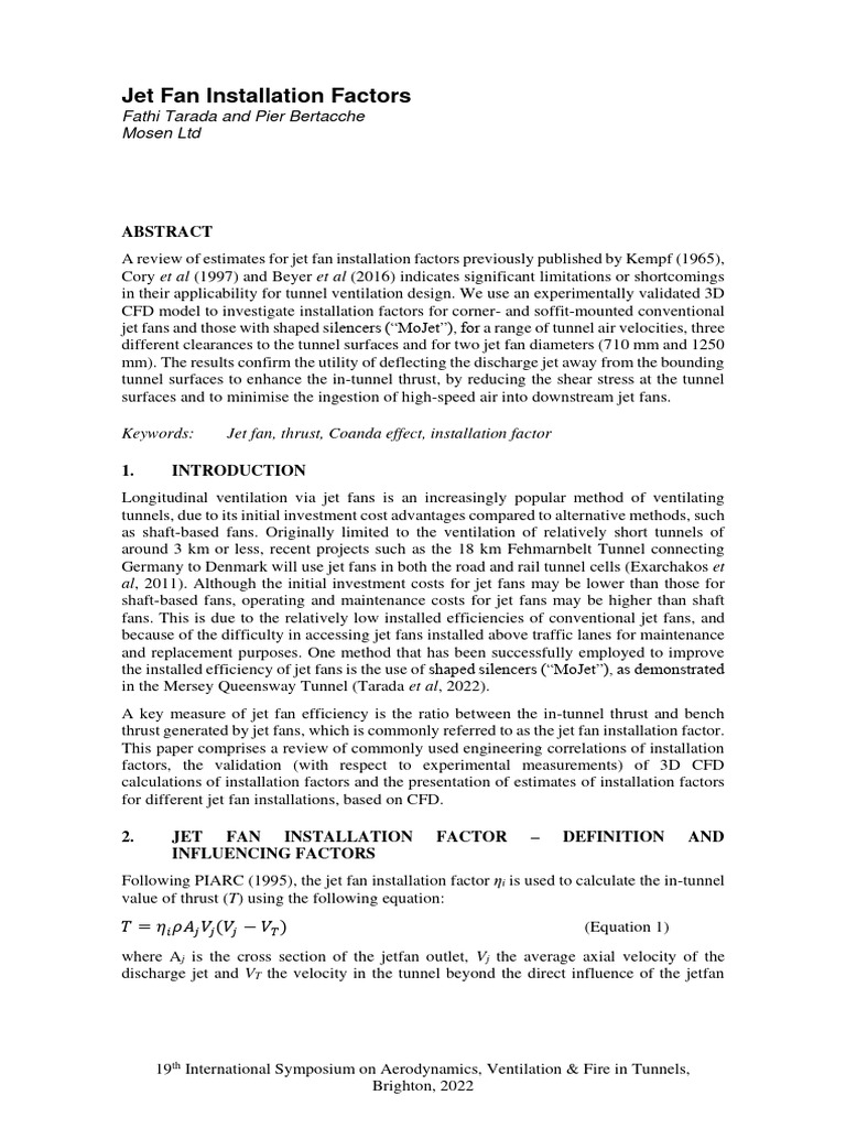 Jet Fan Installation Factors in Tunnels | PDF | Jet Engine ...