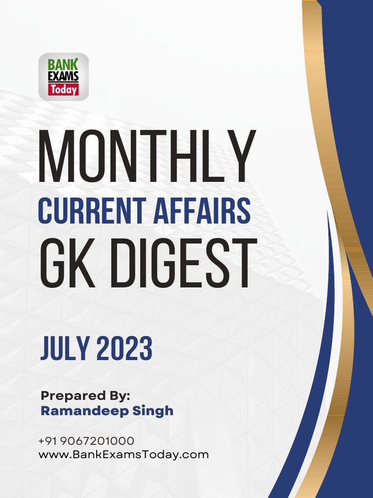 Monthly Current Affairs GK Digest July 2023 - Lyst8030 | PDF