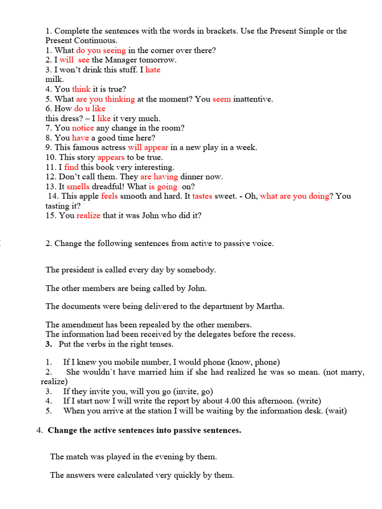 English Grammar Exercises and Solutions | PDF | Language Arts ...