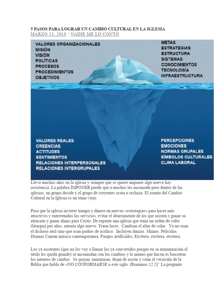 5 Pasos para Lograr Un Cambio Cultural en La | PDF | Comportamiento ...