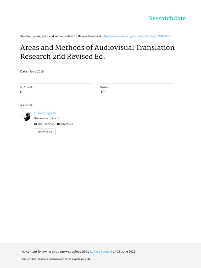 Areas and Methods of Audiovisual Translation Research 2nd Revised Ed ...