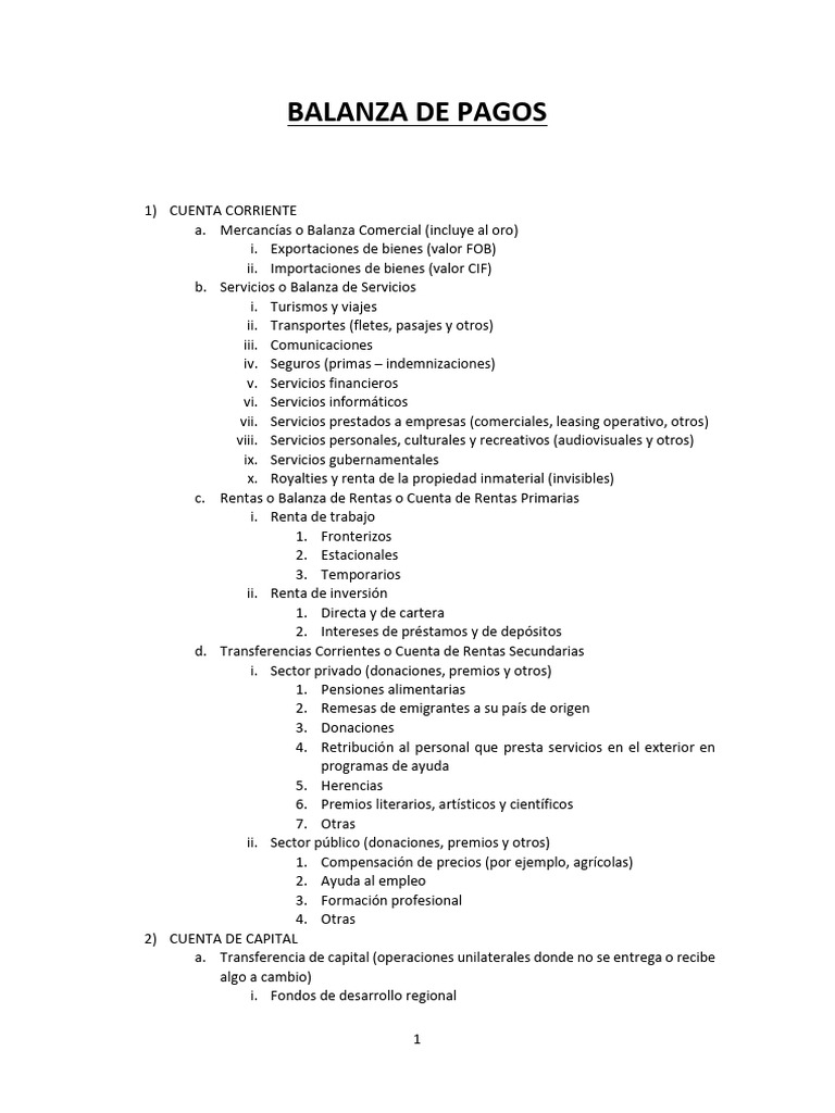 Estructura de la Balanza de Pagos | PDF | Balance de pagos | Derechos ...