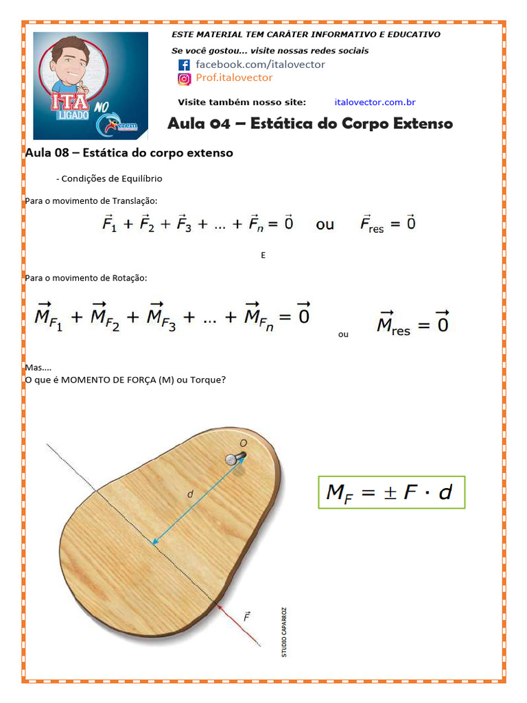 Momento de Força em Estática | PDF | Torque | Física