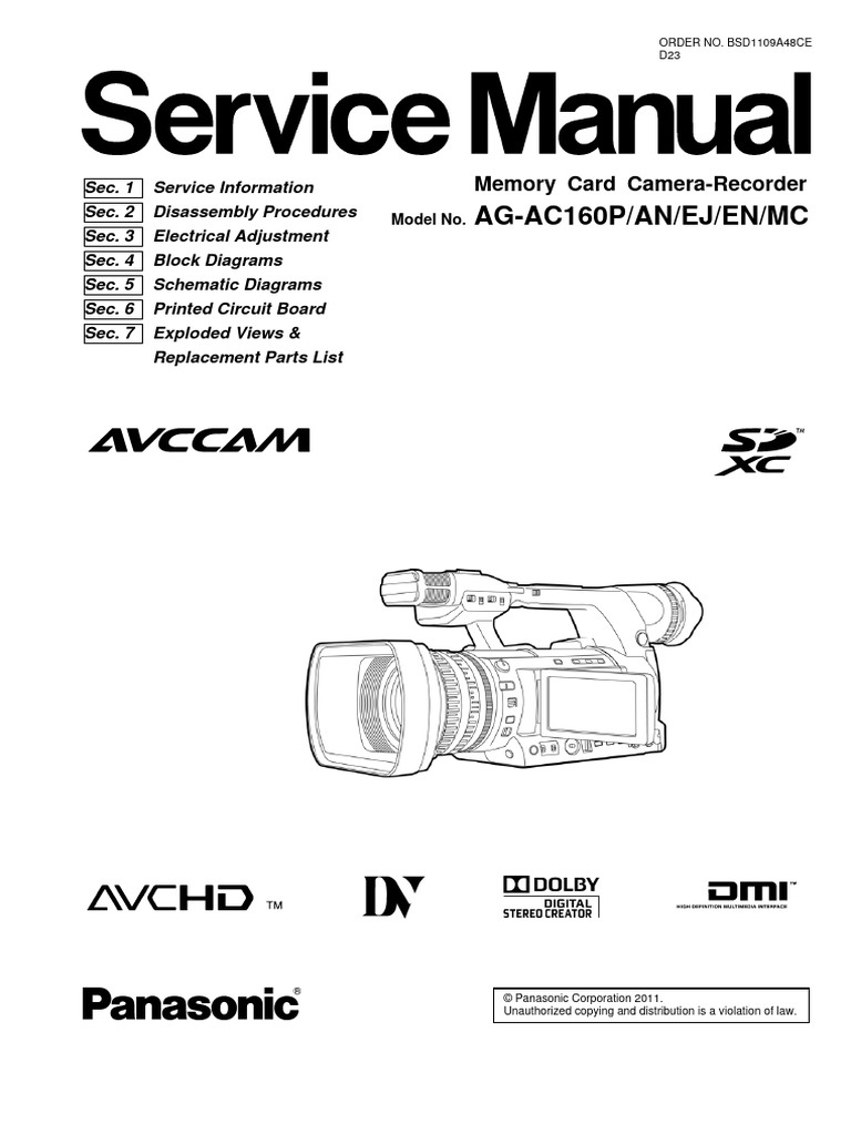 Panasonic AC 160 Full Service Manual PDF Voltage Electrical
