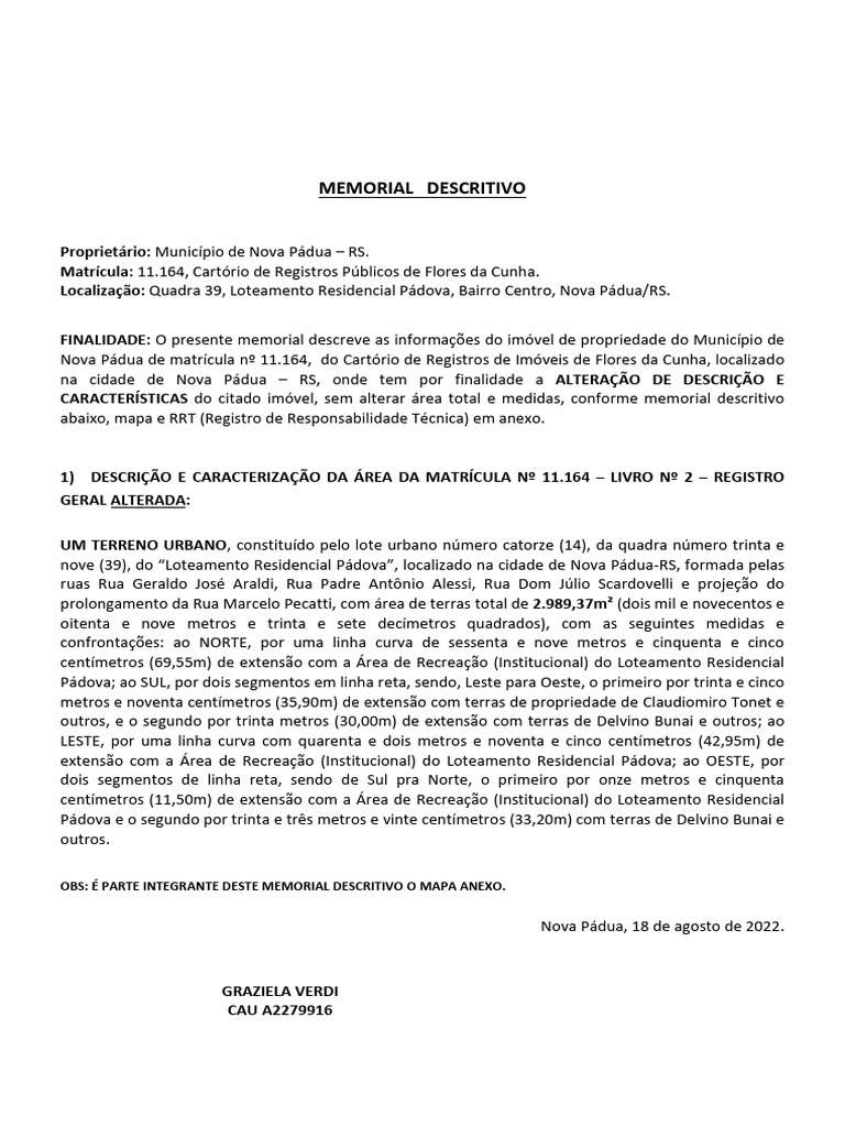 Memorial Descritivo de Imóvel em Nova Pádua | PDF