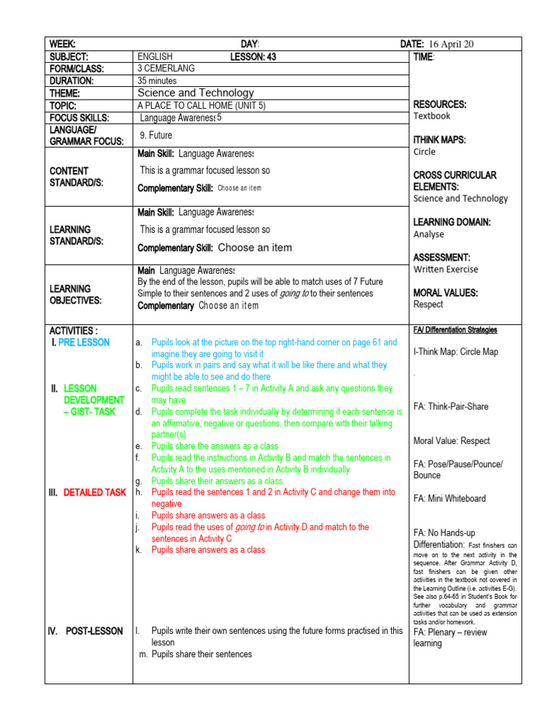 FORM 3 LESSON 43 | PDF | Curriculum | Cognition