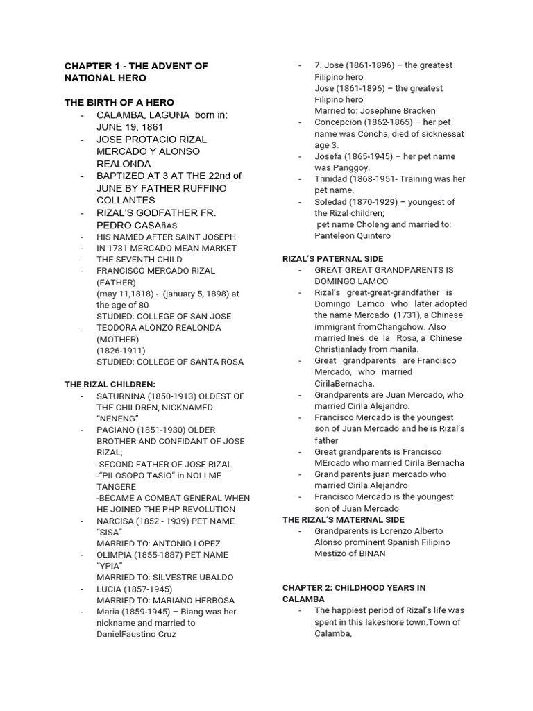 Jose Rizal's Early Life and Influences PDF Philippines