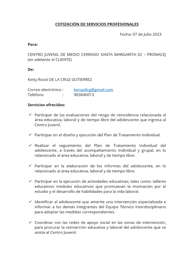 Cotizaci n De Servicios Profesionales PDF