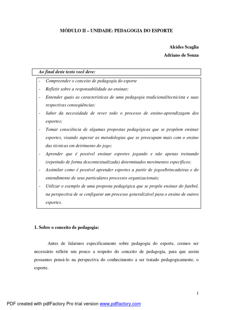 Pedagogia do Esporte: Ensino e Aprendizagem | PDF | Pedagogia | Aprendizado