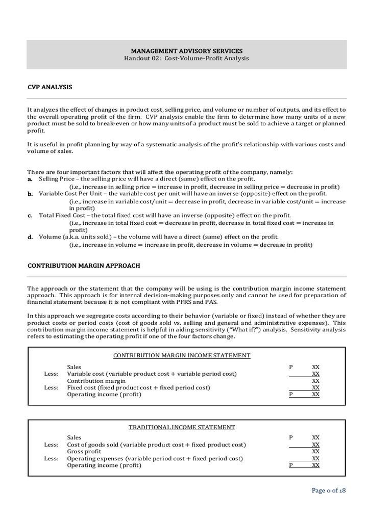 CVP Analysis PDF Income Statement Pricing